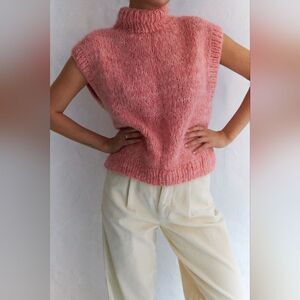Stella Nova Pink Alpaca Woven Vest S/M Lagenlook Coastal Knit Transitional Chic